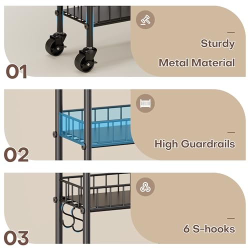 Qiaoxuan 6 Tier Slim Storage Cart with Wheels, Metal Mobile Shelving Unit Organizer Utility Cart for Office Bathroom Kitchen Laundry Room Narrow Places (6inches) Qiaoxuan