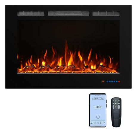 36'' Smart Electric Fireplace Inserts, Recessed & Wall Mount Electric Heater and Linear Fireplace with APP& Touch Screen &Remote Control, 62-99°F Temperature, Hard Wired & Plug in Benrocks