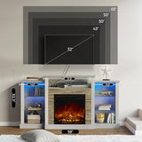 Rolanstar Fireplace TV Stand with LED Lights and Power Outlets, TV Console for 32" 43" 50" 55" 65", Entertainment Center with Adjustable Glass Shelves, Ivory White Rolanstar