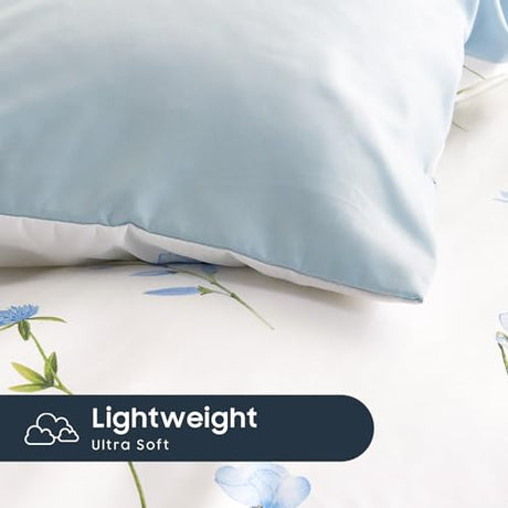 Wake In Cloud - Floral Comforter Set, Cottagecore Cute Aesthetic Watercolor Tiny Flowers and Leaves, Soft Lightweight Bedding for Women Teen Girls, 3 Pieces, Blue, Full Size Wake In Cloud