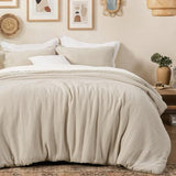 David's Home Cotton Muslin Comforter Set Twin Size, Soft Lightweight Breathable Cozy Skin-Friendly, 3PCS Linen Like Gauze Bedding with Pillow Shams, Aesthetics Home Decor & Giftable, Natural David's Home