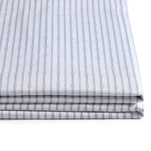 Tommy Hilfiger - Sheet Set, Cotton Percale Bedding with Matching Pillowcases, Crisp & Cool, Premium Quality Home Essentials (Monogram Stripe Blue, Queen) Tommy Hilfiger