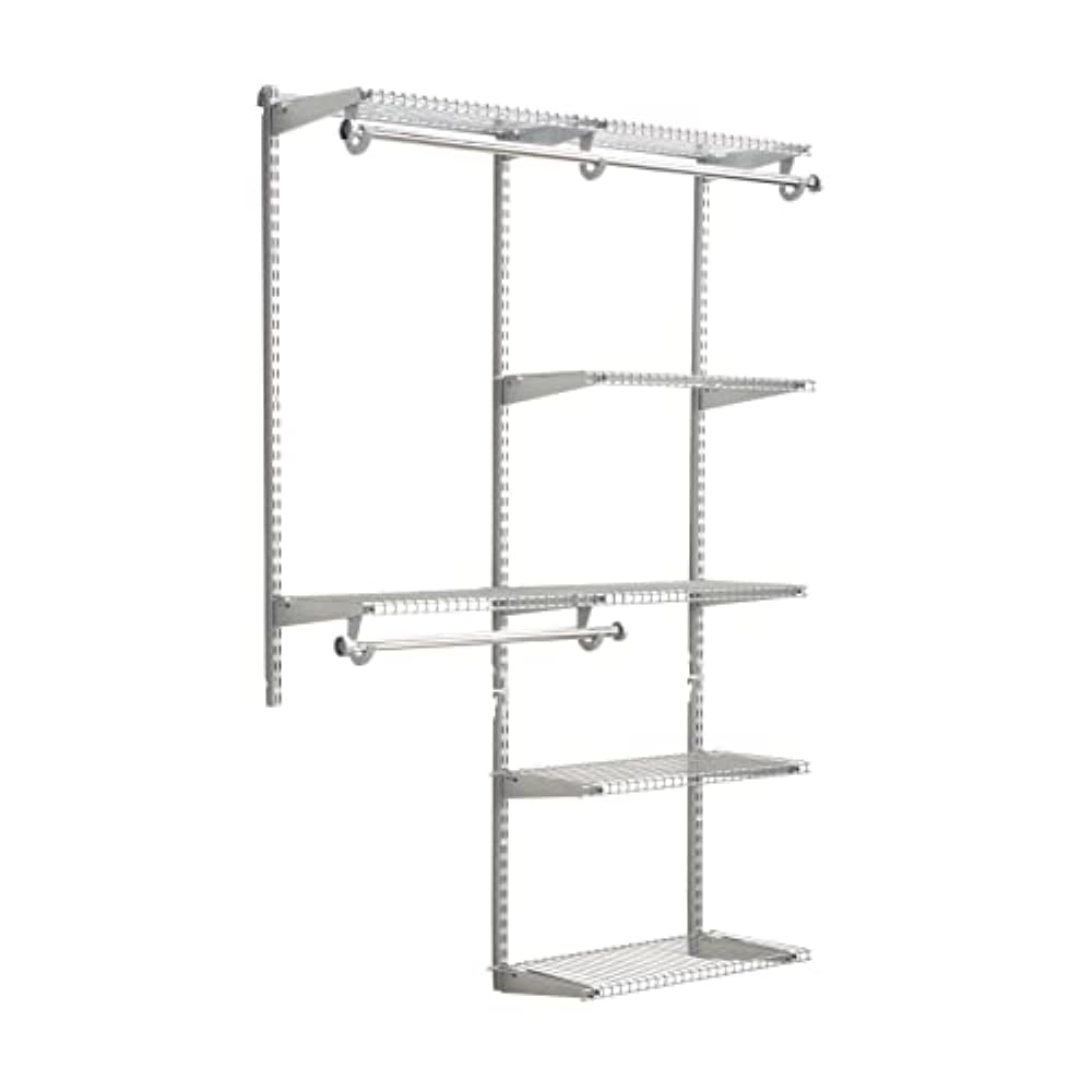 Rubbermaid Configurations Deluxe Custom Closet Kit, 4-8 Ft. Adjustable Metal Wire Shelving, Titanium Finish, Expandable Organization System, Hardware Included, for Home Closet/Pantry/Laundry/Mudroom Rubbermaid