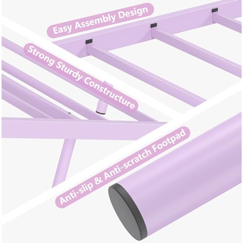 Merronix Twin Bed Frames with Headboard, Elegant Metal Bed Frame for Kids Girls, Modern Twin Size Platform Bed - No Box Spring Needed, 11.2 Inches Height Underbed Storage - Purple Merronix