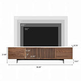 POVISON TV Stand, Solid Wood TV Cabinet for 80 85+ Inch TV, Assembly-Free 95'' Long TV Console for Living Room Bedroom, Modern Farmhouse Slatted POVISON