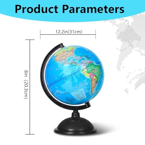 KISEER 8 Inch World Globe with Stand Rotating Earth Spinning Globe for Kids Geography Classroom Education or Decorations (Blue) KISEER