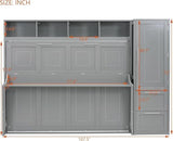 Virubi Full Horizontal Murphy Bed with Storage Wardrobe Closet,2 Drawer,4 Storage Shelves,Wood Folding Murphy Wall Bed Cabinet for Adult (Grey) Virubi