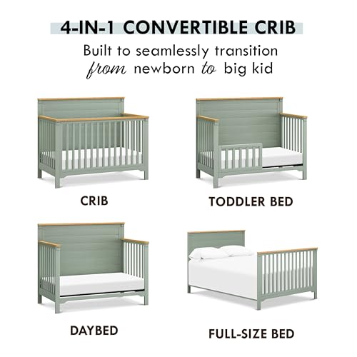 DaVinci Shea 4-in-1 Convertible Crib in Light Sage and Honey, GREENGUARD Gold Certified DaVinci