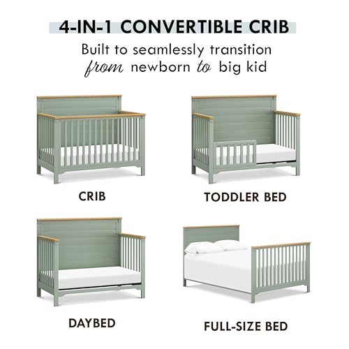 DaVinci Shea 4-in-1 Convertible Crib in Light Sage and Honey, GREENGUARD Gold Certified