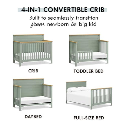 DaVinci Shea 4-in-1 Convertible Crib in Light Sage and Honey, GREENGUARD Gold Certified