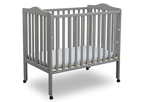 Delta Children Folding Portable Mini Baby Crib with 1.5-inch Mattress - Greenguard Gold Certified, Grey Delta Children