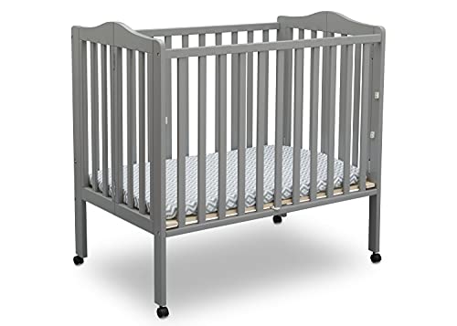 Delta Children Folding Portable Mini Baby Crib with 1.5-inch Mattress - Greenguard Gold Certified, Grey - WoodArtSupply