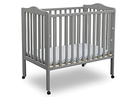 Delta Children Folding Portable Mini Baby Crib with 1.5-inch Mattress - Greenguard Gold Certified, Grey Delta Children