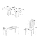 Merax Farmhouse Wooden Dining Set of 6, 78.1 Inch Extendable Kitchen Dining Table, Upholstered 4 Chairs with Backrest, Bench with Cushion, Easy Assemble, Natural Merax