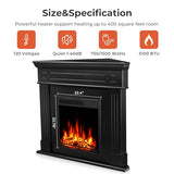 R.W.FLAME 43” Corner Electric Fireplace Mantel Wooden Surround Firebox, TV Stand with Freestanding Electric Fireplace, Remote Control, Adjustable Led Flame, 750W/1500W Black R.W.FLAME