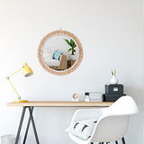SWTHONY 15 Inch Boho Round Hanging Wall Mirror Decorative Rattan Circle Wall Mounted Mirror for Farmhouse, Living Room, Bedroom, Bathroom SWTHONY