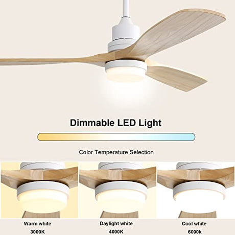 Sofucor 52 Inch Ceiling Fan with Lights Modern Wood Ceiling Fan Remote Control Dimmable LED Light 3 Blades Reversible DC Motor for Farmhouse Bedroom Living Room Patio with Cover(Burlywood) Sofucor