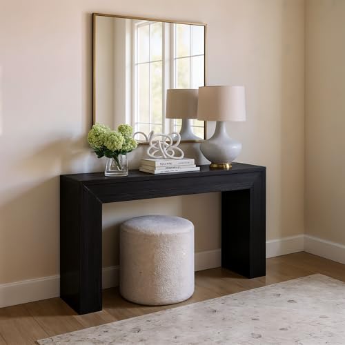 Plank+Beam Grand Console Table, 56 Inch Solid Wood Modern Sofa Table, Narrow Entryway Table for Hallway, Behind The Couch, Living Room, Foyer, Black Wirebrush Plank+Beam