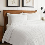EVERGRACEHOME 100% Cotton Box Stitch Quilt Bedding Set King Size 3 Pieces, Garment-Washed Lightweight Soft Cozy Coverlet, Oversized Quilted Bedspread Sets with 2 Shams for All Season, Bright White EVERGRACEHOME
