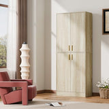 Cozy Castle Kitchen Pantry Cabinet, 71" Tall Wood Storage Cabinet with Doors and Shelves 4 Doors Freestanding Cupboard for Dining Room Living Room Bathroom Furniture, Whitewashed Oak Cozy Castle