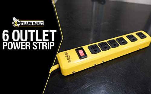 WOODS WIRE Southwire Yellow Jacket 5139N 14/3 6-Outlet Heavy Duty Industrial Metal Workshop Strip with 6-Foot Power Cord; Sliding Safety Covers and Overload Protection Yellow Jacket