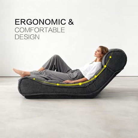 SUNPEAK Lazy Floor Bed 83" – Extra Comfy Sleeper Chaise Lounge Chair Indoor, Adjustable Recliner Floor Lounger, Plush Futon Chair Bed for Yoga, Gaming, Meditation & Reading Nook (Recliner, Black) SUNPEAK