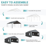 AirWire Carport, Heavy Duty Car Port 20x20 FT, Large Car Canopy with Roll-Up Windows & Side-Opening Door, Outdoor Portable Garage Reinforced Four-Hole Base for Car, Truck, Boat, Motorcycle AirWire