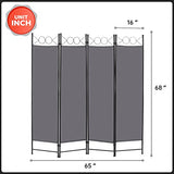 4 Panel Room Divider 6FT Steel Frame Screen Folding Privacy Divider Freestanding Partition for Home Office Bedroom (Grey) FDW
