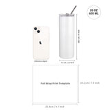 PYD Life 8 Pack Sublimation Tumblers Blanks 20 OZ Skinny White Straight Stainless Steel Tumbler with 10 PCS Shrink Wrap Film for Tumbler Press Machine Sublimation Oven Sublimation Printing PYD Life