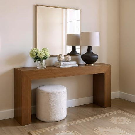 Plank+Beam Grand Console Table, 66 Inch Modern Solid Wood Sofa Table, Narrow Entryway Table for Hallway, Behind The Couch, Living Room, Foyer, Pecan Wirebrush Plank+Beam