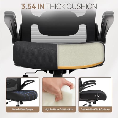 Mimoglad Ergonomic Office Chair - BIFMA Certified, Flip-up Armrests & 135° Recline, Adjustable Lumbar Support - Space-Saving Task Chair for Business/Team Office & Home (Black, 350lbs) Mimoglad