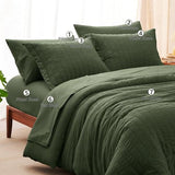 CozyLux King Size Comforter Set Olive Green Seersucker 7 Pieces Bed in a Bag King Comforter Set with Sheets, Luxury Bedding Set with Down Alternative Comforter, Sheets, Pillowcases & Shams All Seasons CozyLux