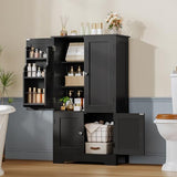 TEENFON Storage Cabinet with 4 Doors, Kitchen Cabinet with 6 Door Shelves, Kitchen Pantry for Living Room, Dining Room, Bathroom, Black TEENFON