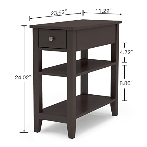 ChooChoo Side Table Living Room, Narrow End Table with Drawer and Shelf, 3-Tier Sofa End Table for Small Space, Espresso ChooChoo