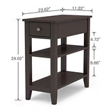 ChooChoo Side Table Living Room, Narrow End Table with Drawer and Shelf, 3-Tier Sofa End Table for Small Space, Espresso ChooChoo