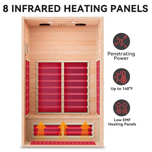 TO'GO 902GH Far Infrared Sauna for Home - 2 Person, Low EMF Heating Panel, Home Sauna 2 Person, Pre-Set Time and Temperature, Canadian Hemlock Wood Dry Sauna with Bluetooth