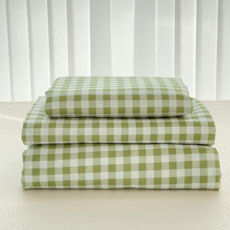 NSNLGSGC Sage Green Gingham Full Sheet Set, Soft Brushed Microfiber Plaid Full Bed Sheets, 4-Pieces Grid Sheet Set with Deep Pocket NSNLGSGC