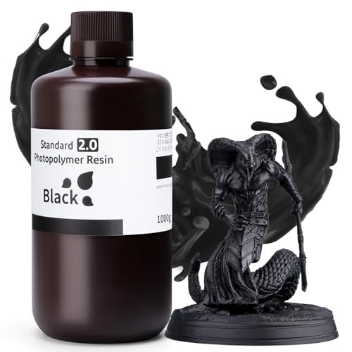 ELEGOO Upgraded Standard 3D Printer Resin 2.0, High Precision, Low Odor, Higher Toughness, 405nm UV Curing Photopolymer Resin for Mars Saturn MSLA DLP LCD 3D Printing (Black 1000g)