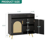 DWVO Buffet Sideboard Cabinet, Rattan Accent Storage Cabinet with Natural Rattan Doors, Modern Coffee Bar Cabinet with Adjustable Shelves 200 lbs Capacity for Kitchen, Living Room and Hallway, Black DWVO