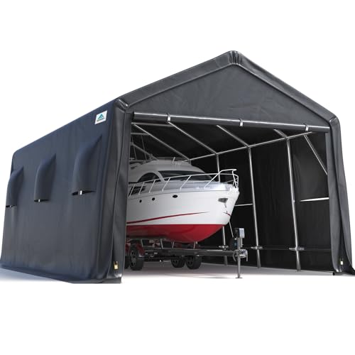 ADVANCE OUTDOOR 13x20 ft Carport 2 Roll up Doors & Vents Outdoor Portable Storage Shelter Garage Tent for Vehicle Boat Truck Anti-UV Snow Resistant Waterproof, Gray ADVANCE OUTDOOR