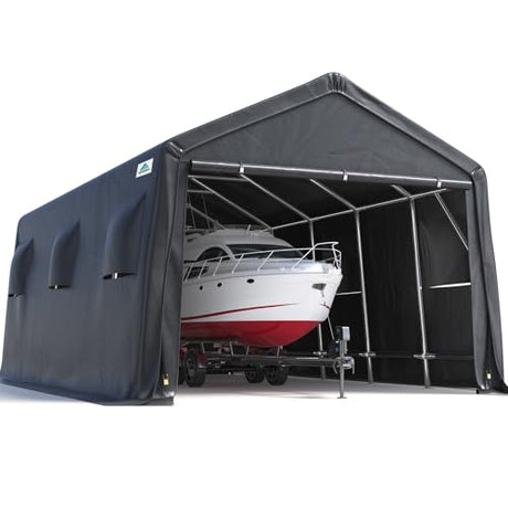 ADVANCE OUTDOOR 13x20 ft Carport 2 Roll up Doors & Vents Outdoor Portable Storage Shelter Garage Tent for Vehicle Boat Truck Anti-UV Snow Resistant Waterproof, Gray ADVANCE OUTDOOR