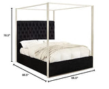 Meridian Furniture Porter Collection Modern | Contemporary Velvet Upholstered Bed with Deep Detailed Tufting and Chrome Canopy, Black, Queen Meridian Furniture