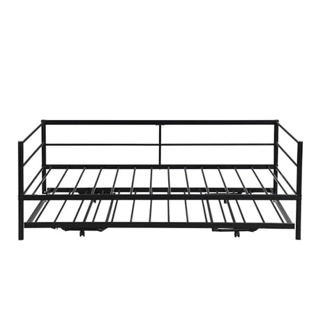 Nahenduo Twin Size Daybed with Pop up Trundle & Adjustable LED Lights, Futon Frame Bed, Metal Sofa Bed Frame for Living Room Bedroom Guest Room, Small Space, No Box Spring Needed (Black) Nahenduo