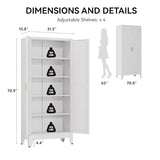 COFaR 71" Metal Pantry Cabinet with 5 Adjustable Shelves, White Storage Cabinet with Doors, Sturdy Freestanding Cupboard for Kitchen Organization, Living Room & Bathroom COFaR