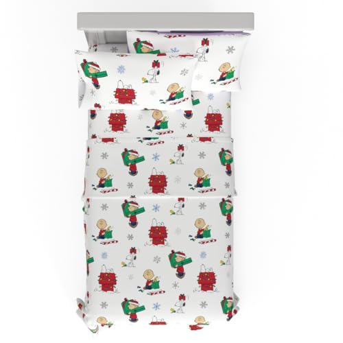 Peanuts® Charlie Brown & Snoopy Holiday & Christmas Bedding Super Soft 100% Cotton Flannel Sheet Set, Twin, (Officially Licensed Product) by Franco Franco