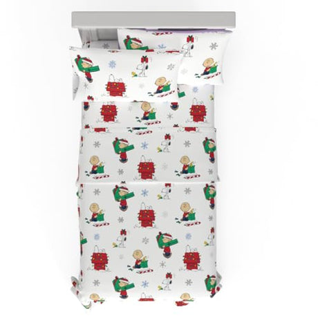 Peanuts® Charlie Brown & Snoopy Holiday & Christmas Bedding Super Soft 100% Cotton Flannel Sheet Set, Twin, (Officially Licensed Product) by Franco Franco