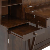 XD Designs Farmhouse Wall Murphy Bed Queen Size with Desk & Drawers, Can be Folded Solid Wood Murphy Cabinet Bedframe with Cabinets & Bookshelf, Space-Saving Design (Espresso-K18) XD Designs
