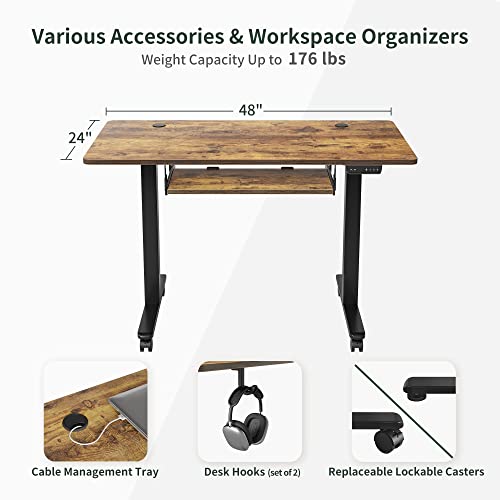 FEZIBO Standing Desk with Keyboard Tray, 48 × 24 Inches Electric Height Adjustable Desk, Sit Stand Up Desk, Computer Office Desk, Rustic Brown - WoodArtSupply