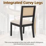 Westice Rattan Dining Chairs Set of 6, Farmhouse Natural Dining Room Chairs with Upholstered Cushion, Wood Armless Chairs for Kitchen/Restaurant, Black Westice