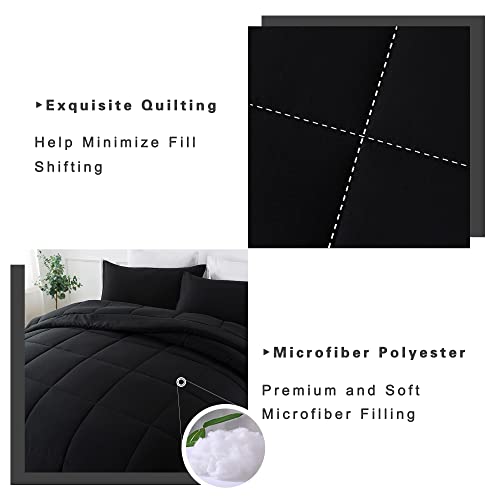 DOWNCOOL Queen Comforter Set -All Season Queen Bed Set with 2 Pillow Cases-3 Pieces Bedding Sets Queen -Down Alternative Black Queen Size Comforter Sets(88"x92") DOWNCOOL